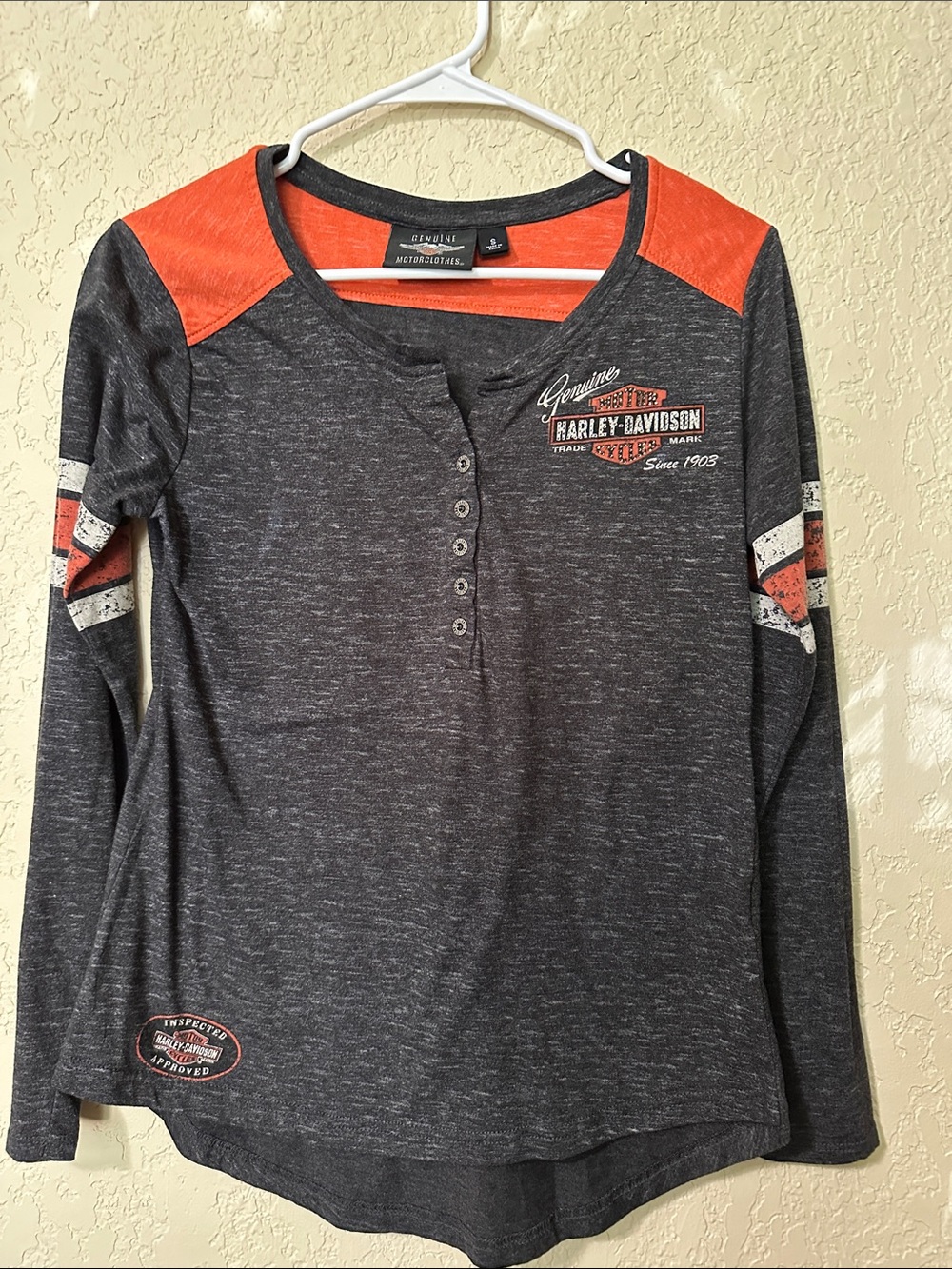 Harley-Davidson Charcoal & Orange Women's Henley Long Sleeve Shirt